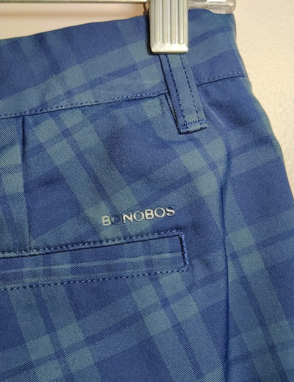 Bonobos Mens Golf Pants 28x30 Blue Green Plaid Slim Fit Performance Casual Chino